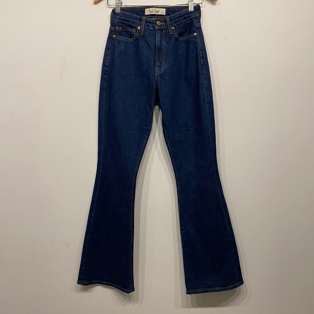 Nelle Atelier Women High Waisted Flare Jeans Dark Indigo Denim Size 23